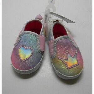 Laura Ashley Crib Shoes Baby Pastel Rainbow Slippers Pink Sz 2 (3-6 mo) NWT